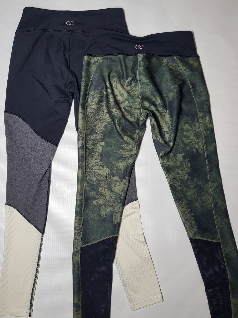 CALIA Leggings 2 Pair Lot Small Olive Green Floral and Black Colorblock